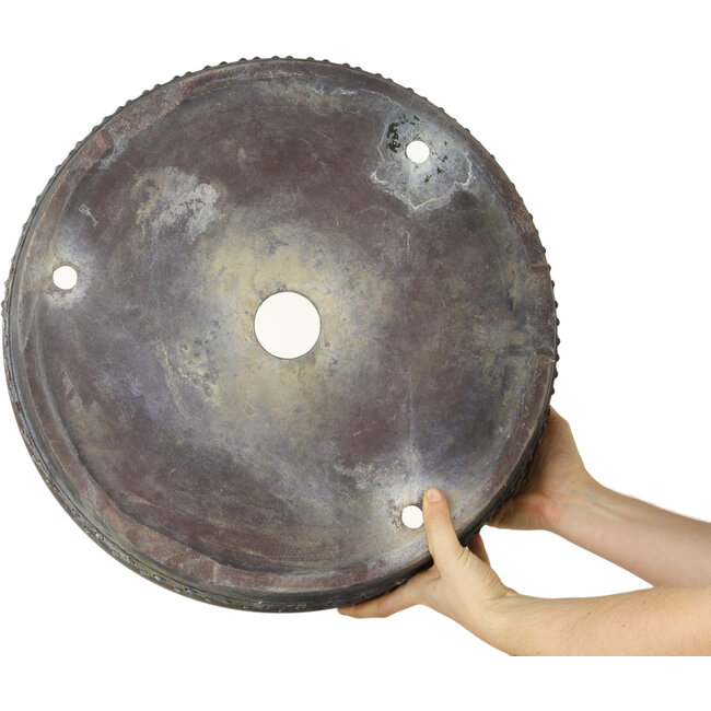 Round unglazed bonsai pot in drumpot style - 455 x 455 x 93 mm