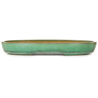  Yamafusa - Takehiko Koie 465 mm oval green bonsai pot by Yamafusa, Tokoname, Japan