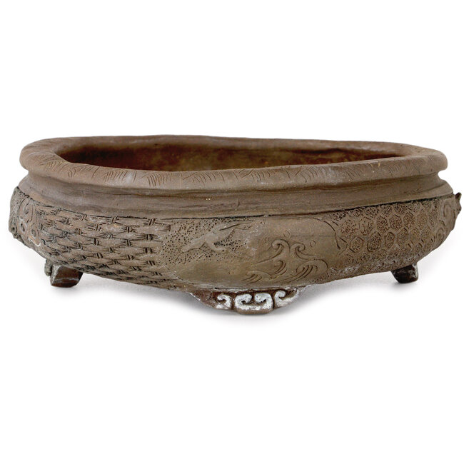 Ovale ongeglazuurde bonsaipot van Tani Ranzan - 235 x 195 x 60 mm