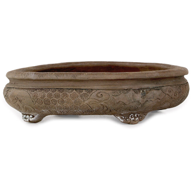 Ovale ongeglazuurde bonsaipot van Tani Ranzan - 235 x 195 x 60 mm