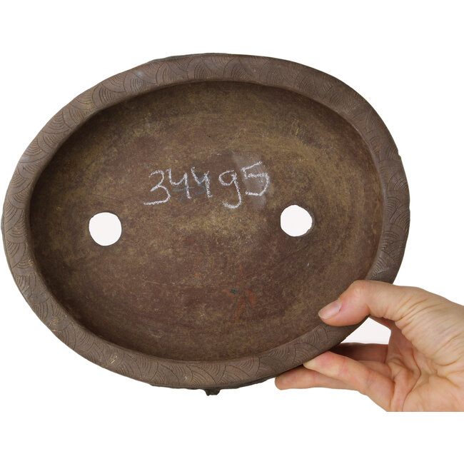 Oval unglazed bonsai pot by Tani Ranzan - 235 x 195 x 60 mm