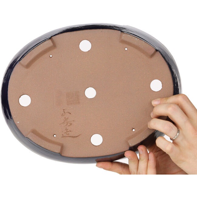 Maceta ovalada para bonsái azul oscuro de Yamafusa - 280 x 215 x 65 mm