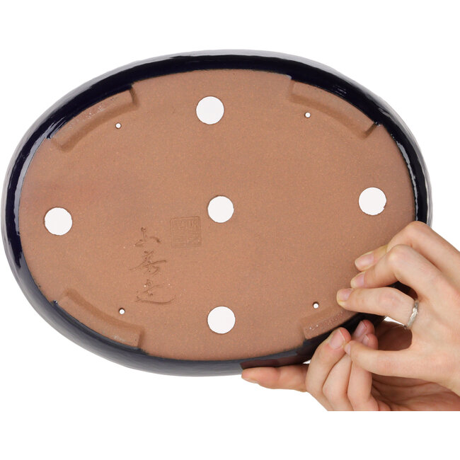 Maceta ovalada para bonsái azul oscuro de Yamafusa - 280 x 213 x 50 mm