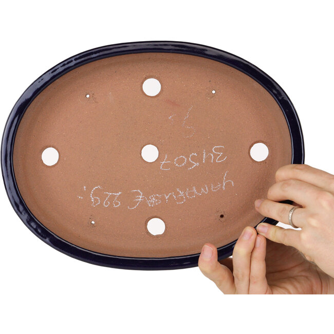 Oval dark blue bonsai pot by Yamafusa - 280 x 213 x 50 mm