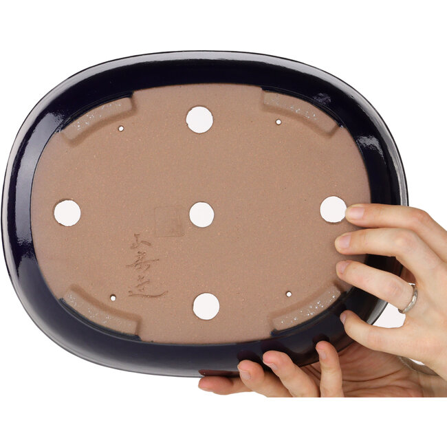 Ovaler dunkelblauer Bonsai-Topf von Yamafusa - 277 x 223 x 70 mm