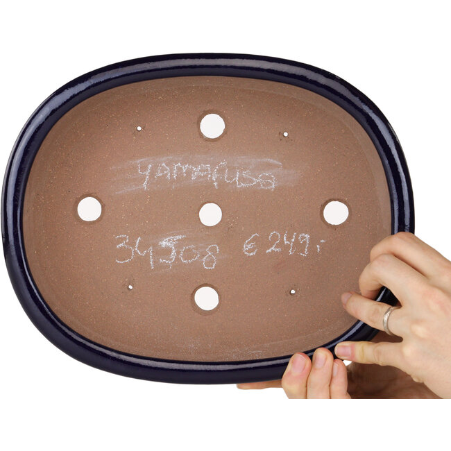 Maceta ovalada para bonsái azul oscuro de Yamafusa - 277 x 223 x 70 mm