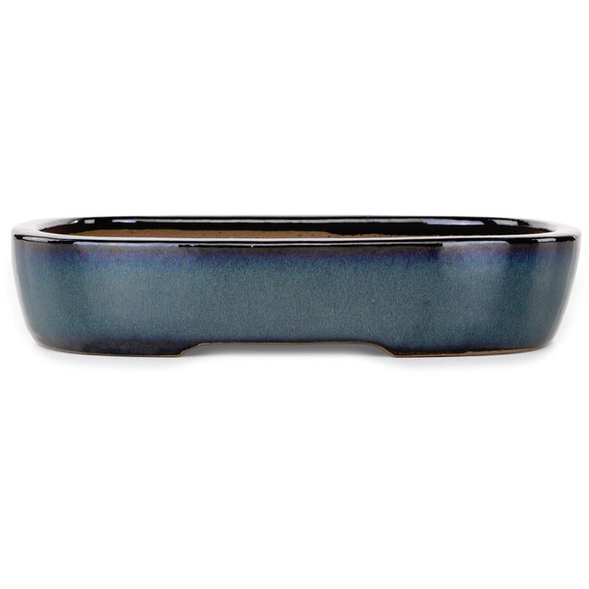 Oval dark blue bonsai pot by Yamafusa - 280 x 212 x 55 mm