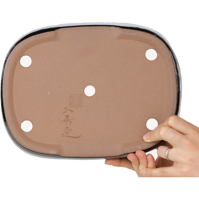 Maceta ovalada para bonsái azul oscuro de Yamafusa - 280 x 212 x 55 mm