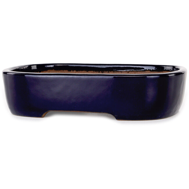 Ovale donkerblauwe bonsaipot van Yamafusa - 210 x 163 x 50 mm