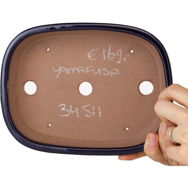 Pot à bonsaï ovale bleu foncé de Yamafusa - 210 x 163 x 50 mm