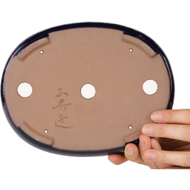 Oval dark blue bonsai pot by Yamafusa - 210 x 165 x 40 mm