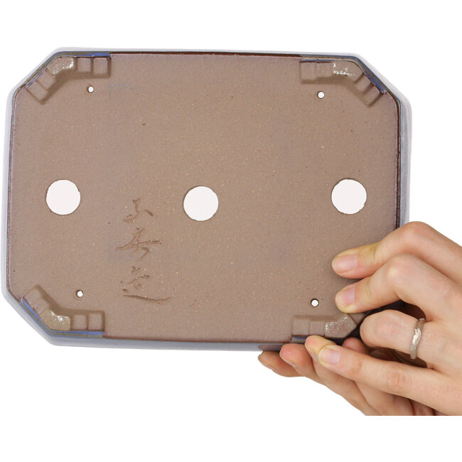 Pot à bonsaï rectangulaire bleu clair de Yamafusa - 210 x 155 x 50 mm