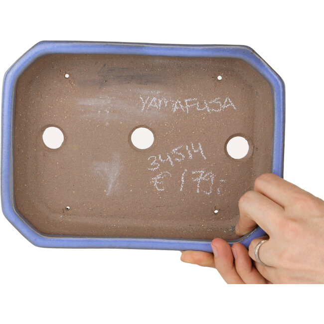 Rechthoekige lichtblauwe bonsaipot van Yamafusa - 210 x 155 x 50 mm