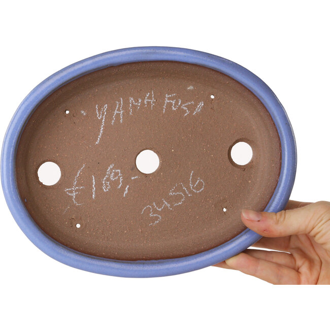 Oval light blue bonsai pot by Yamafusa - 212 x 165 x 40 mm