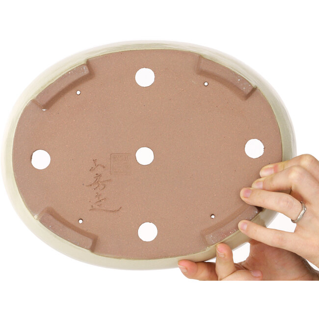 Oval beige bonsai pot by Yamafusa - 278 x 216 x 65 mm