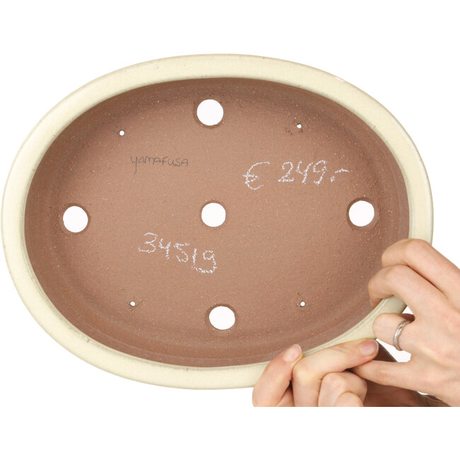 Oval beige bonsai pot by Yamafusa - 278 x 216 x 65 mm