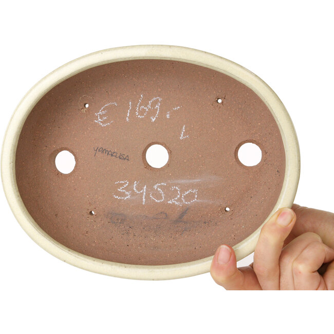 Oval beige bonsai pot by Yamafusa - 210 x 165 x 50 mm