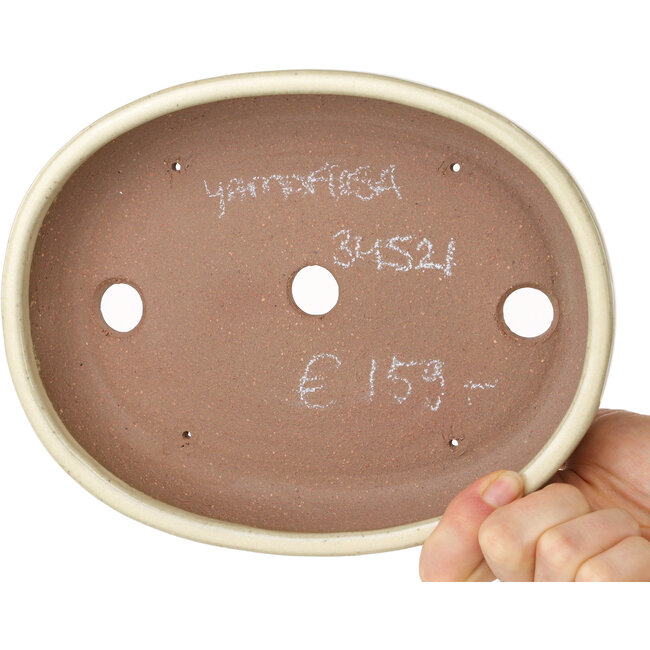 Oval beige bonsai pot by Yamafusa - 210 x 165 x 37 mm