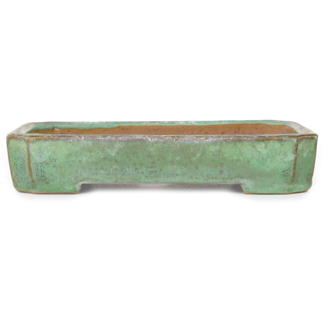 Pot à bonsaï rectangulaire vert par Hosui, épouse de Yamafusa - 157 x 127 x 28 mm