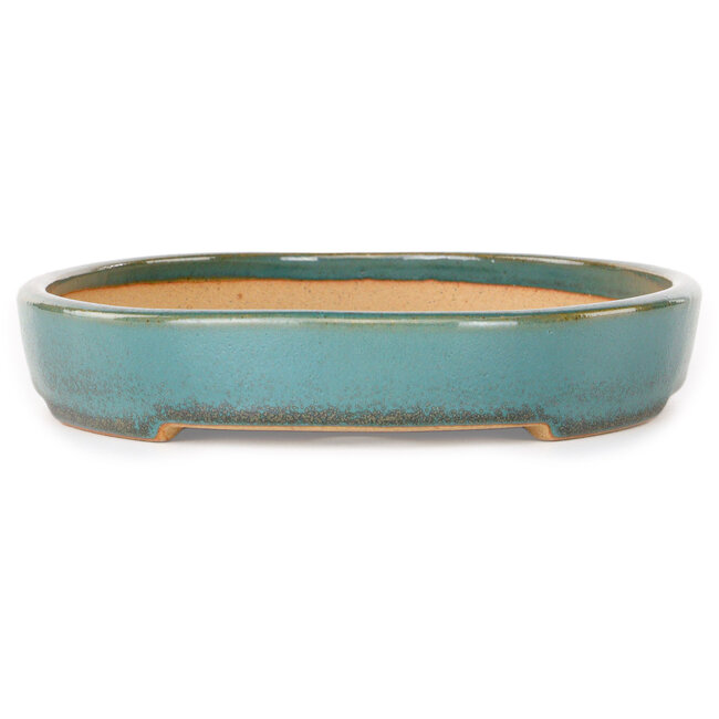 Oval teal bonsai pot by Reiho - 283 x 205 x 35 mm