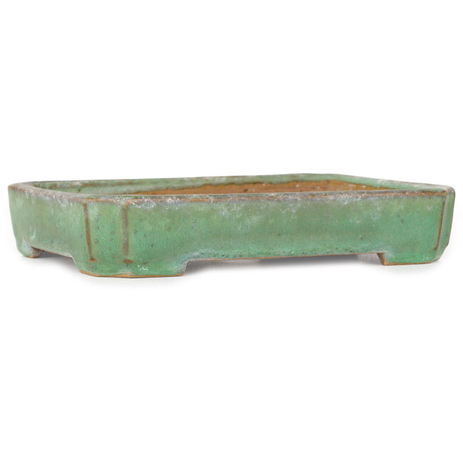 Rectangular green bonsai pot by Hosui, wife of Yamafusa - 157 x 127 x 28 mm