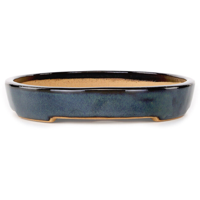 Oval dark blue bonsai pot by Reiho - 283 x 205 x 35 mm