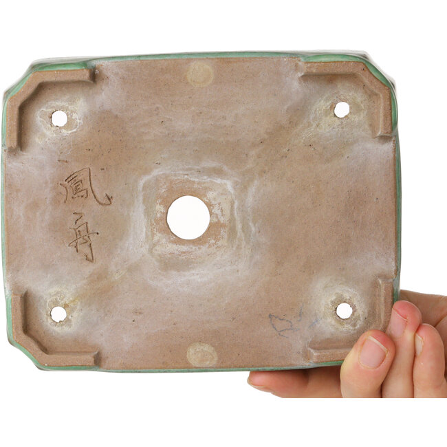 Rechthoekige groene bonsaipot van Hosui, echtgenote van Yamafusa - 157 x 127 x 28 mm