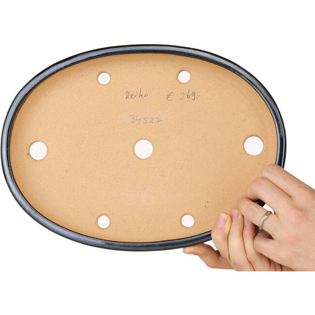 Maceta ovalada para bonsái azul oscuro de Reiho - 283 x 205 x 35 mm
