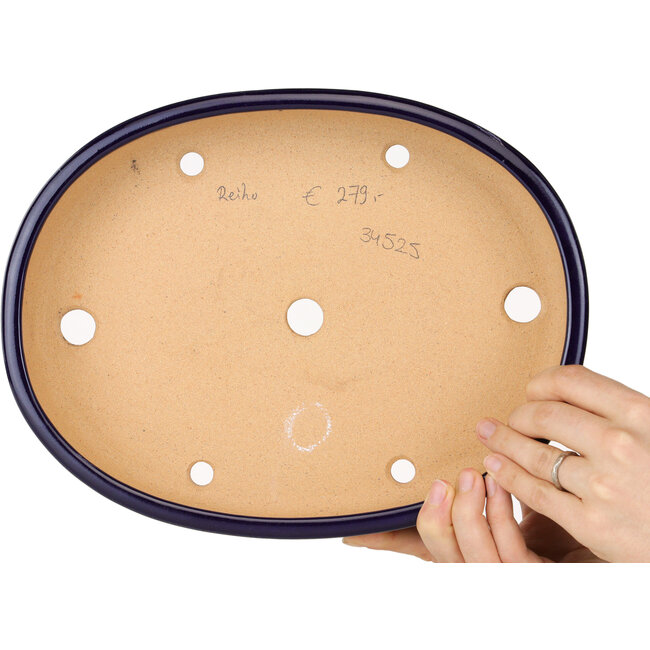 Maceta ovalada para bonsái azul oscuro de Reiho - 289 x 222 x 53 mm