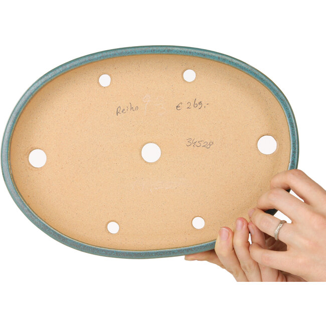 Pot à bonsaï ovale bleu sarcelle de Reiho - 283 x 205 x 35 mm