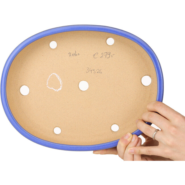 Pot à bonsaï ovale bleu clair de Reiho - 289 x 222 x 53 mm