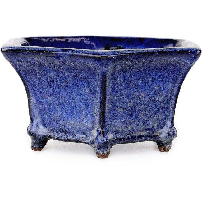 Hexagonal dark blue bonsai pot by Shuhou - 240 x 240 x 115 mm