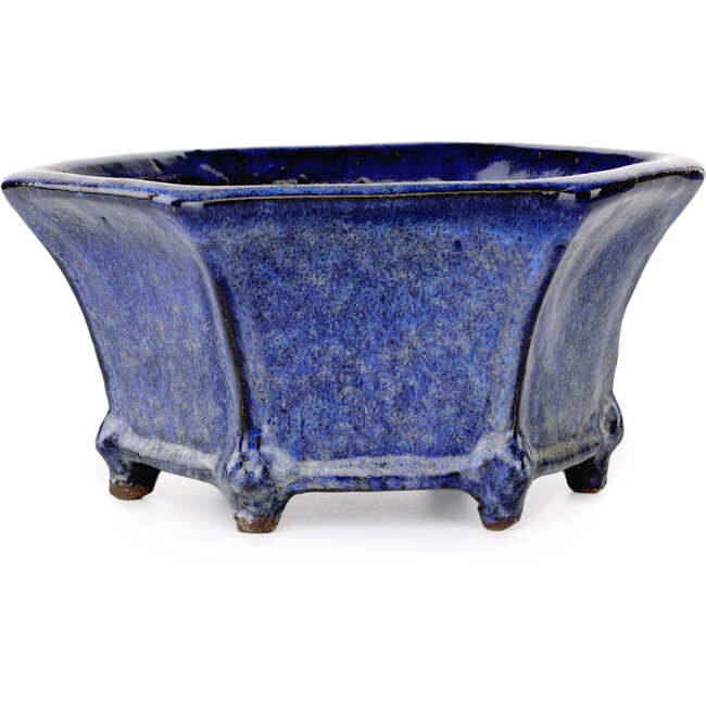 Pot à bonsaï hexagonal bleu foncé de Shuhou - 240 x 240 x 115 mm
