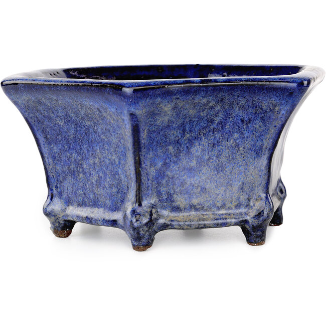 Pot à bonsaï hexagonal bleu foncé de Shuhou - 240 x 240 x 115 mm
