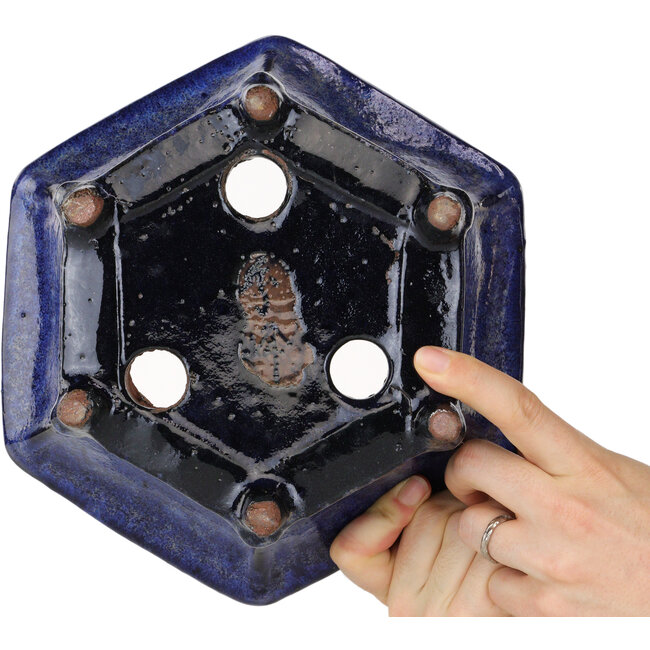 Pot à bonsaï hexagonal bleu foncé de Shuhou - 240 x 240 x 115 mm
