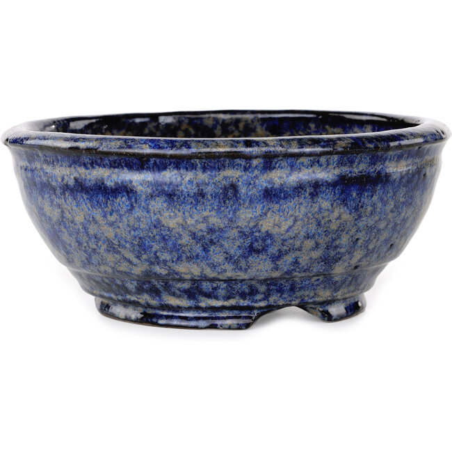 Round dark blue bonsai pot by Shuhou - 183 x 183 x 75 mm
