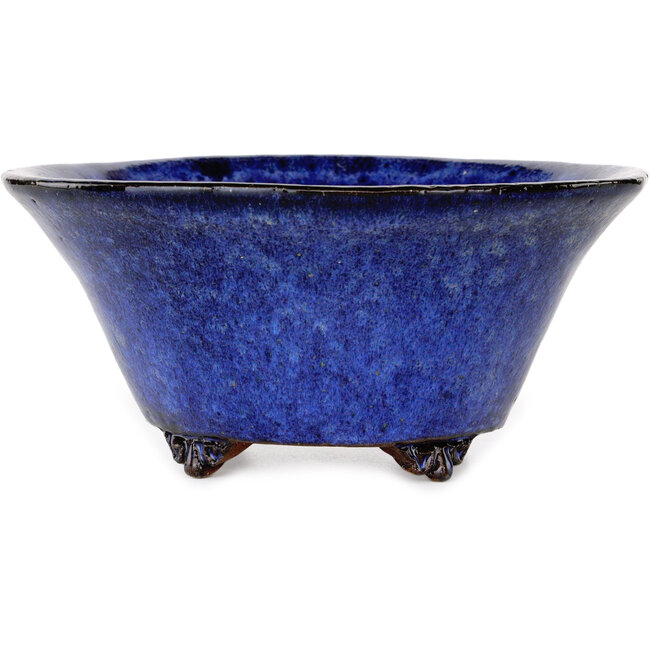Round dark blue bonsai pot by Shuhou - 190 x 190 x 90 mm