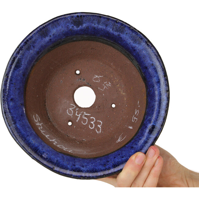 Vaso bonsai rotondo blu scuro di Shuhou - 190 x 190 x 90 mm