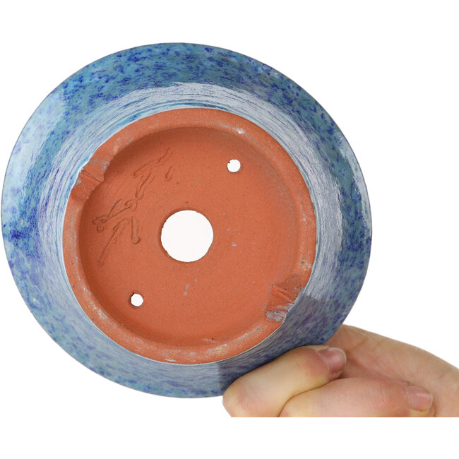 Round light blue bonsai pot by Shuhou - 125 x 125 x 72 mm