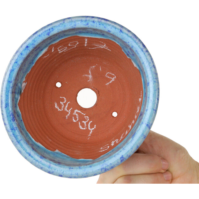 Round light blue bonsai pot by Shuhou - 125 x 125 x 72 mm