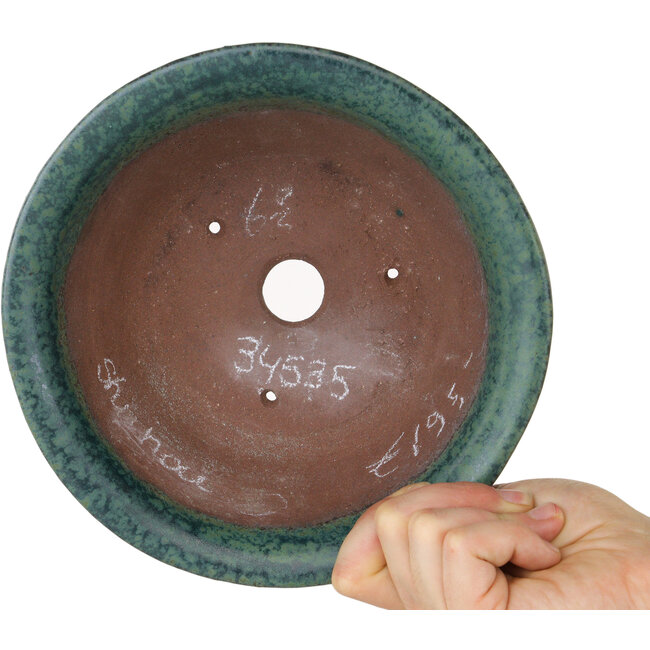Round green bonsai pot by Shuhou - 197 x 197 x 85 mm