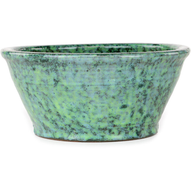 Round green bonsai pot by Shuhou - 180 x 180 x 82 mm
