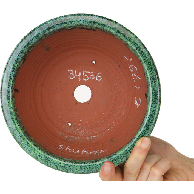 Ronde groene bonsaipot van Shuhou - 190 x 190 x 80 mm
