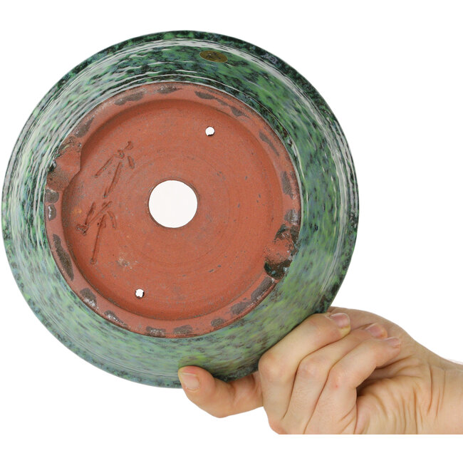 Round green bonsai pot by Shuhou - 180 x 180 x 82 mm
