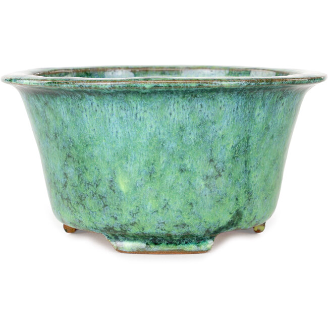 Round green bonsai pot by Shuhou - 163 x 163 x 83 mm