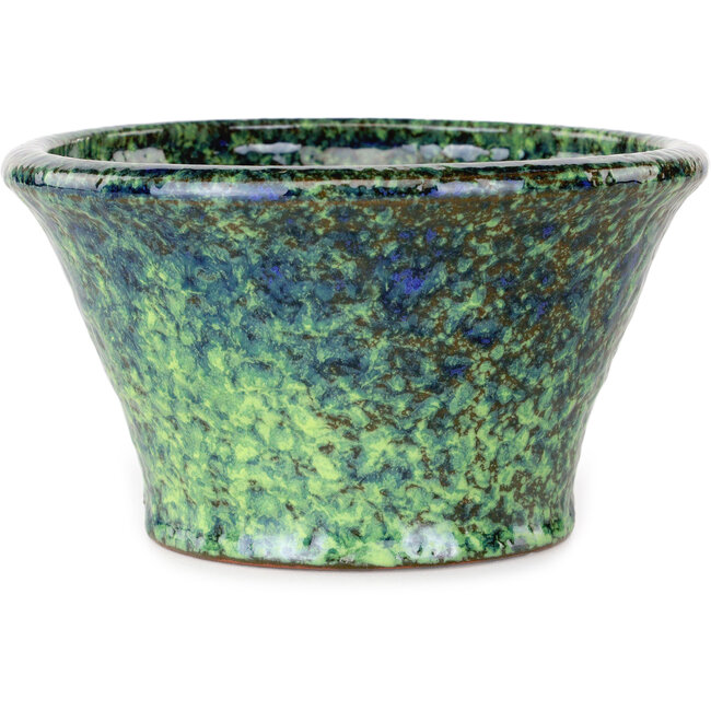 Round green bonsai pot by Shuhou - 130 x 130 x 75 mm