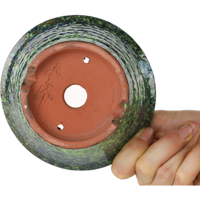 Round green bonsai pot by Shuhou - 130 x 130 x 75 mm