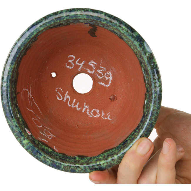 Round green bonsai pot by Shuhou - 130 x 130 x 75 mm