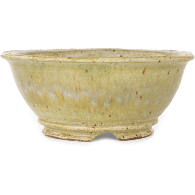 Ronde beige bonsaipot van Shuhou - 162 x 162 x 70 mm