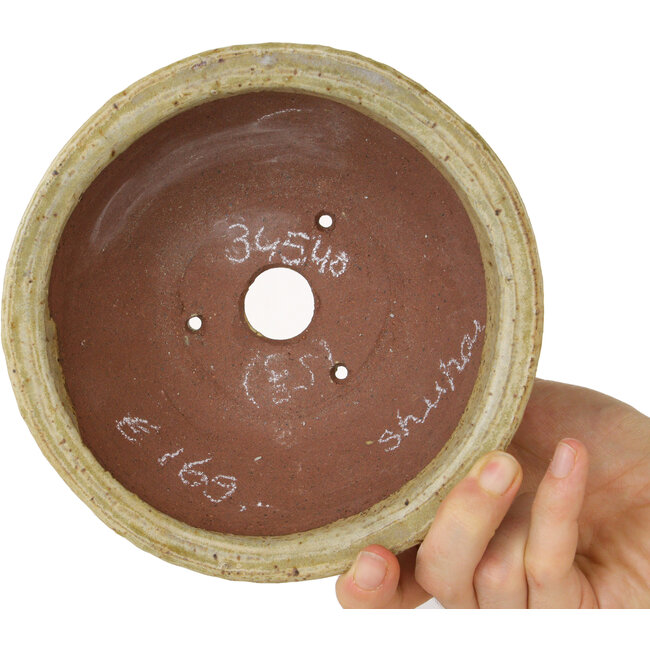 Ronde beige bonsaipot van Shuhou - 162 x 162 x 70 mm